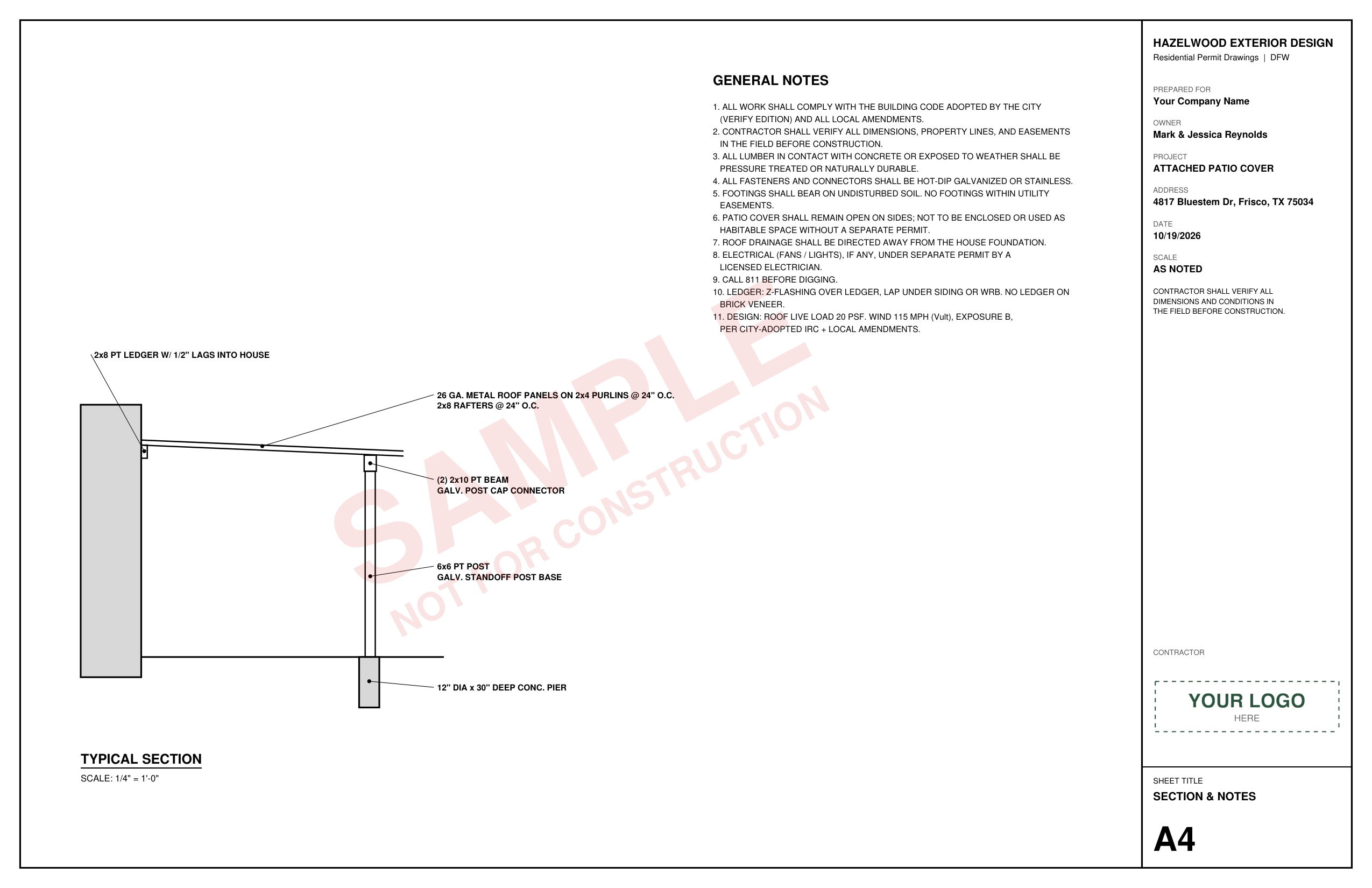 Sample section and notes